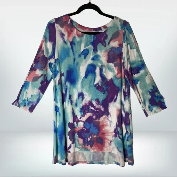 Belle by Kim Gravel 3/4 Sleeve Watercolor Print Tunic Top, Medium - Picture 3 of 8